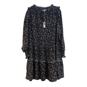 Max Studio Black V Neck Balloon Sleeve Floral Bohemian Casual Mini Dress S NWT